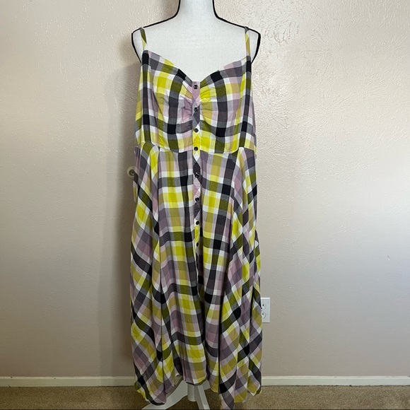 SOLD E Torrid Multi Plaid Challis Button Front Midi Dress - Picture 3 of 13